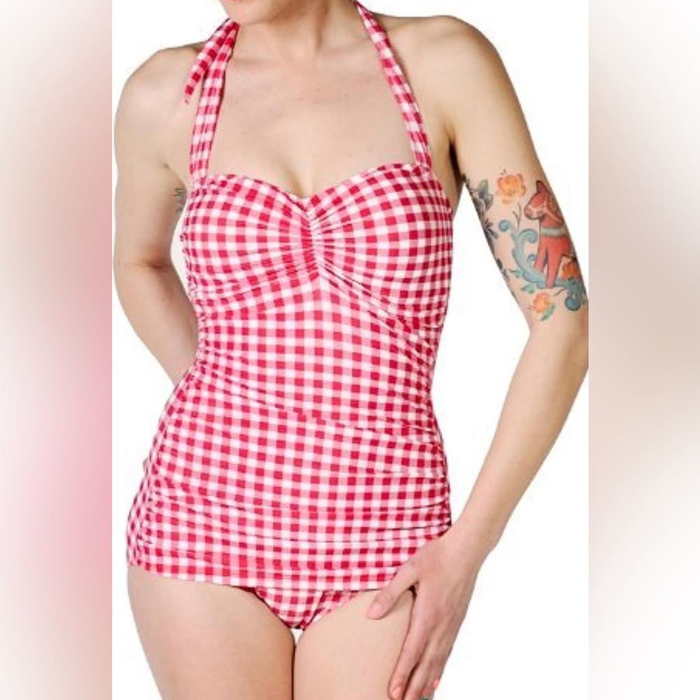 Red and white gingham Esther Williams style swimsuit